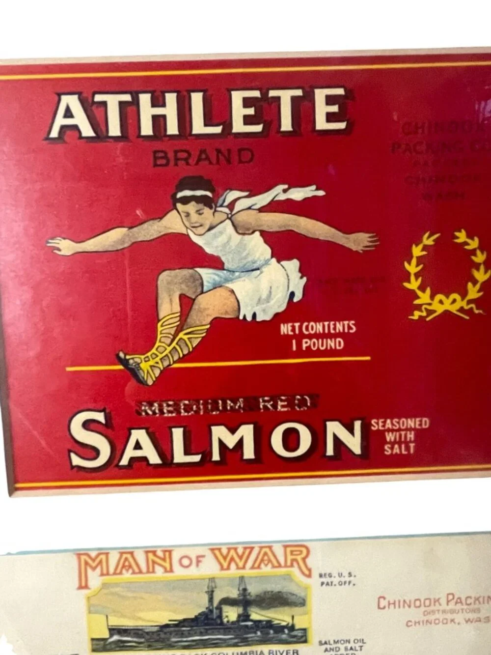 Original Athlete Brand Vintage 1930s Salmon Label Framed Art Chinook Packing Co.